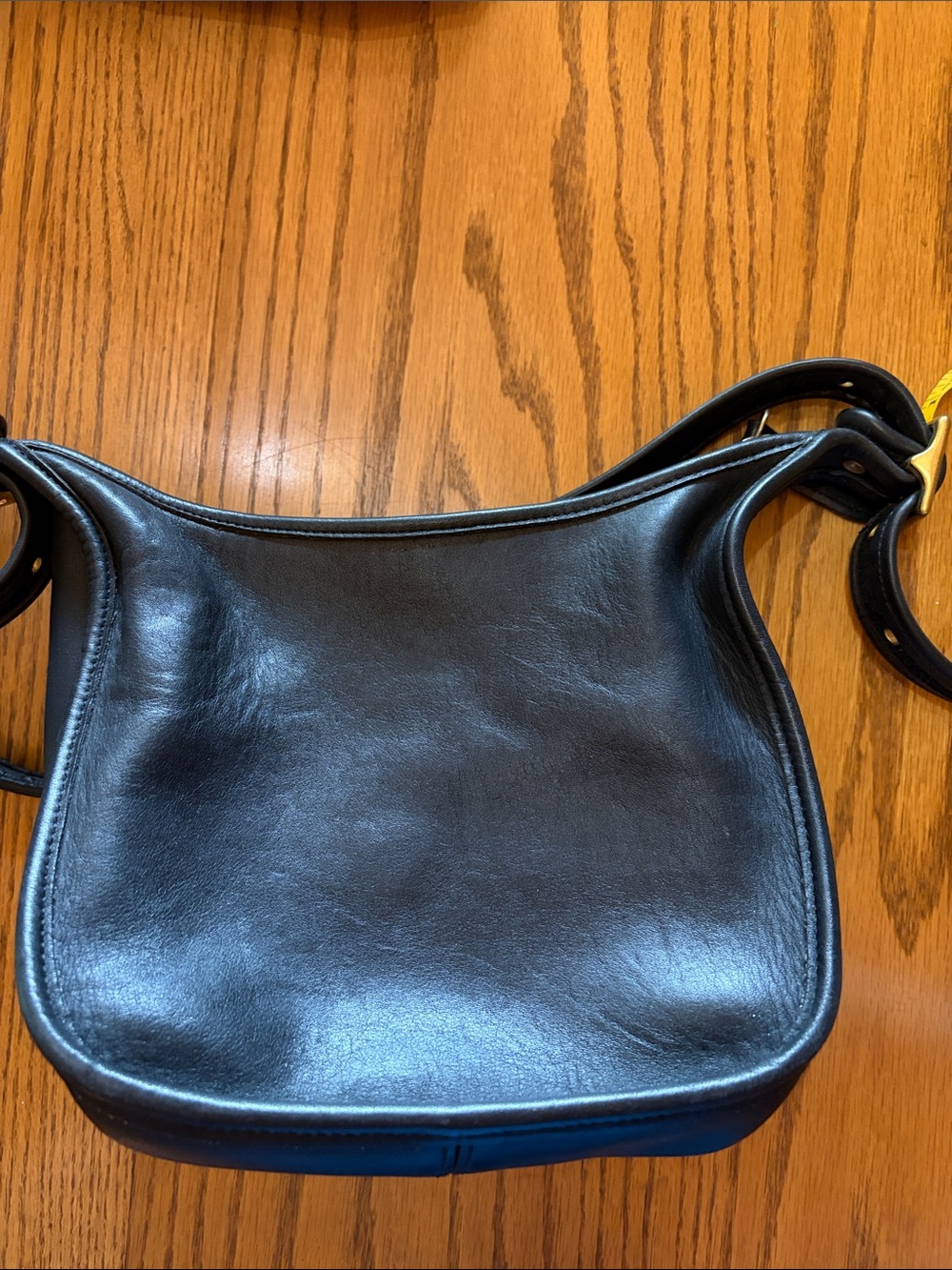 Vintage Janice Legacy Black Leather Saddle Bag with Gold-Tone Buckle